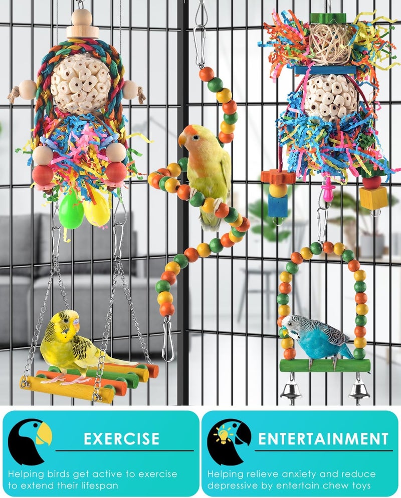 Bissap Conure Toys, 5 PCS Parrot Foraging Shredder Hanging Toys Sola Balls with Sand Hammer Perch Swing Climbing Ladder for Small Parrots Parakeets Conures Cockatiels Love Birds Cage Toy - Image 4